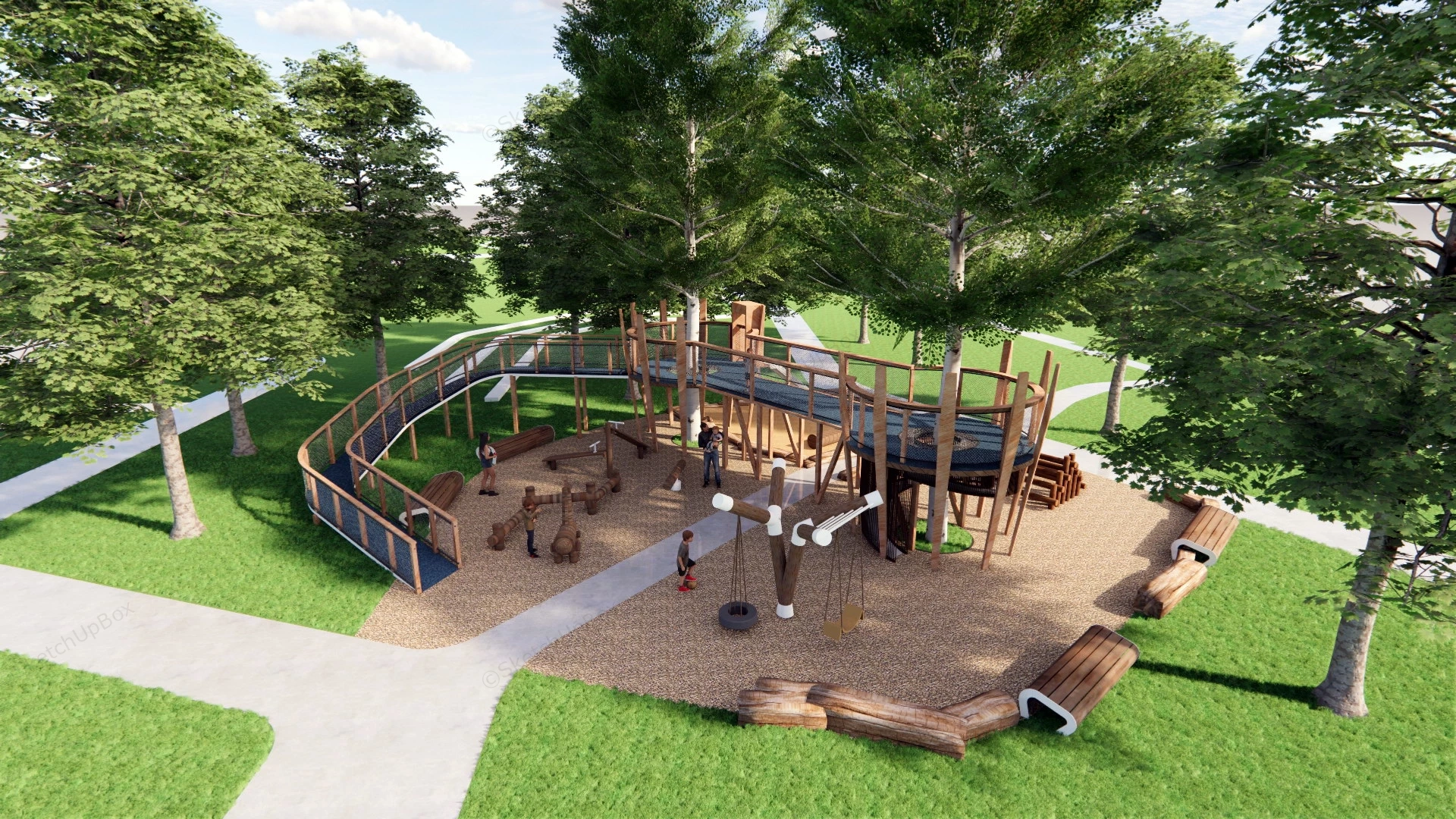 Neighborhood Park Playground sketchup model preview - SketchupBox