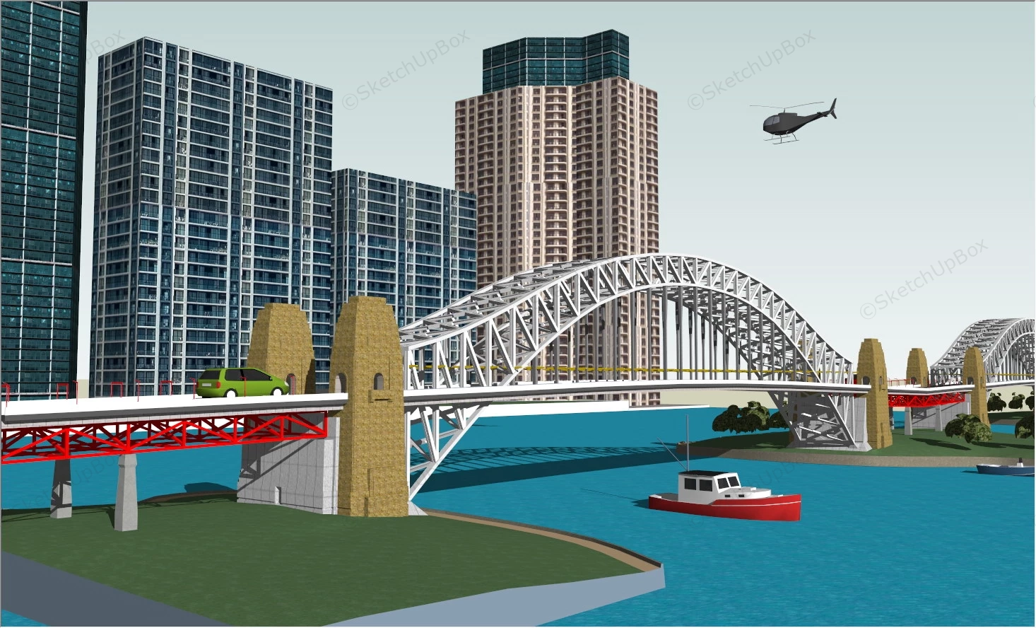 City Building Bridge sketchup model preview - SketchupBox