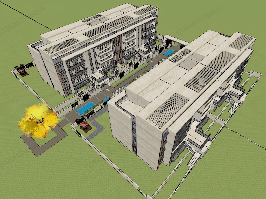 Multi Storey Terrace House sketchup model preview - SketchupBox