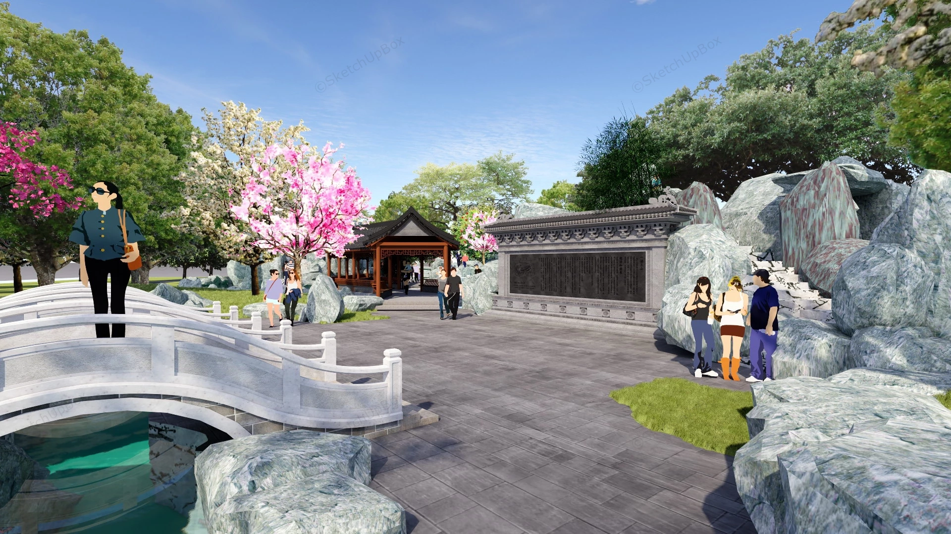 Traditional Chinese Garden Design sketchup model preview - SketchupBox