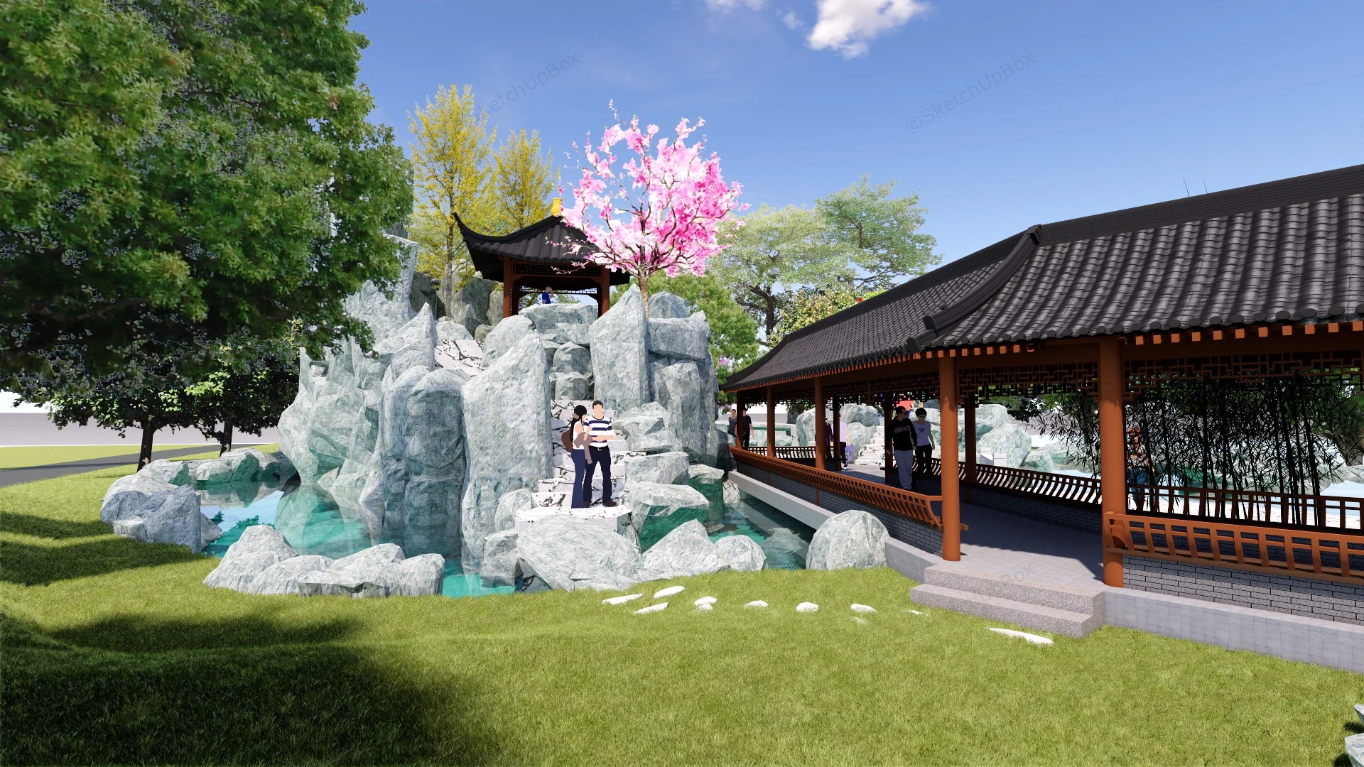 Traditional Chinese Garden Design sketchup model preview - SketchupBox