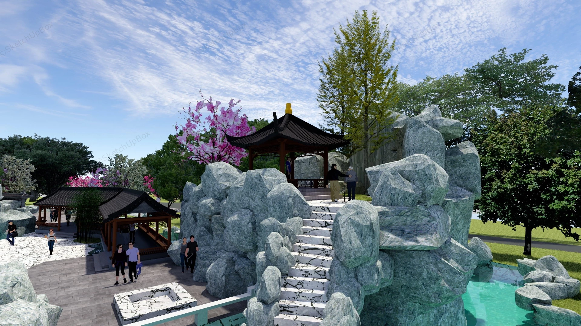 Traditional Chinese Garden Design sketchup model preview - SketchupBox