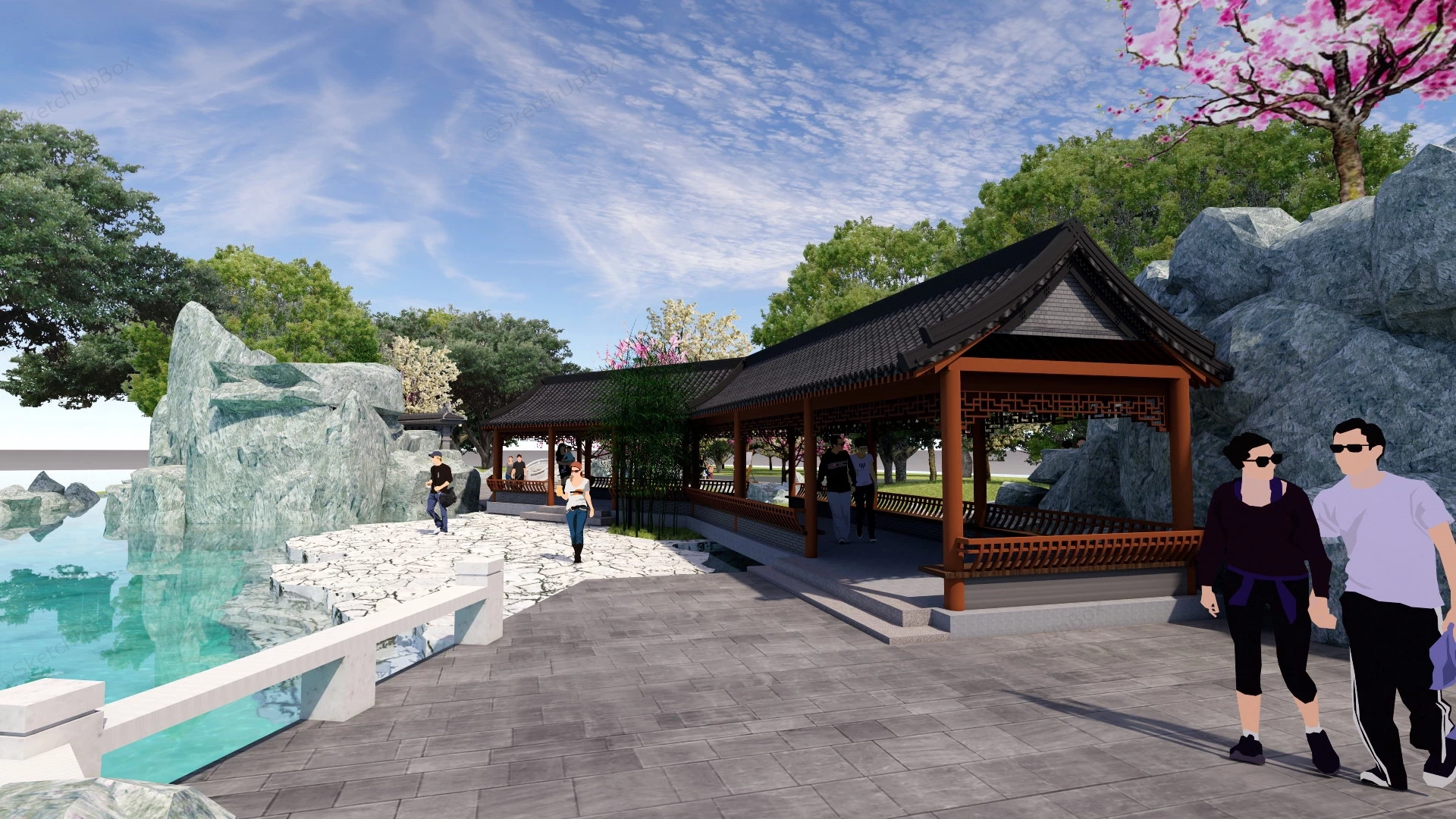 Traditional Chinese Garden Design sketchup model preview - SketchupBox