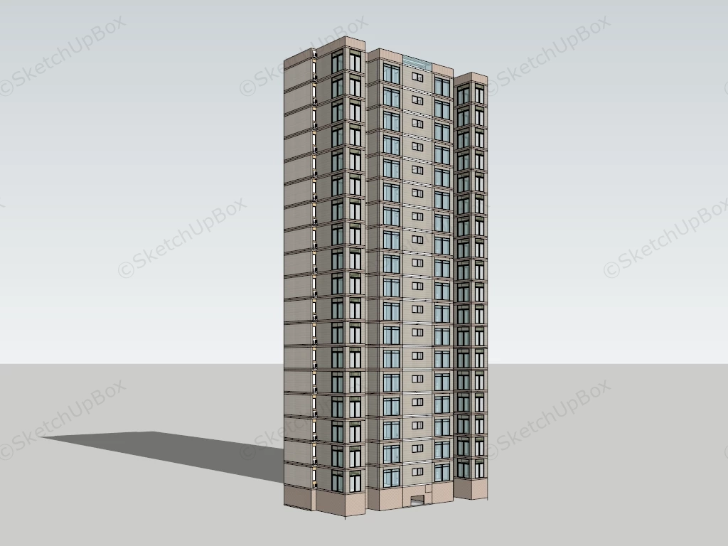 High Rise Residential Apartment Building sketchup model preview - SketchupBox