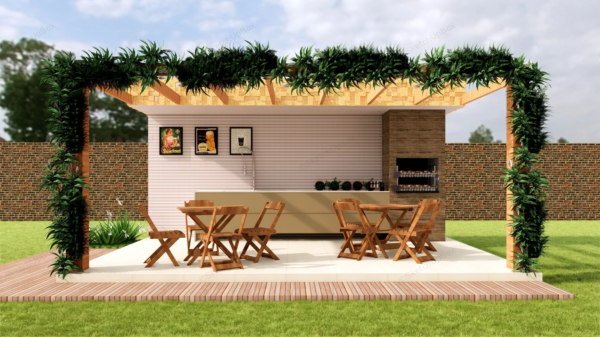 Outdoor Kitchen Pergola Design sketchup model preview - SketchupBox