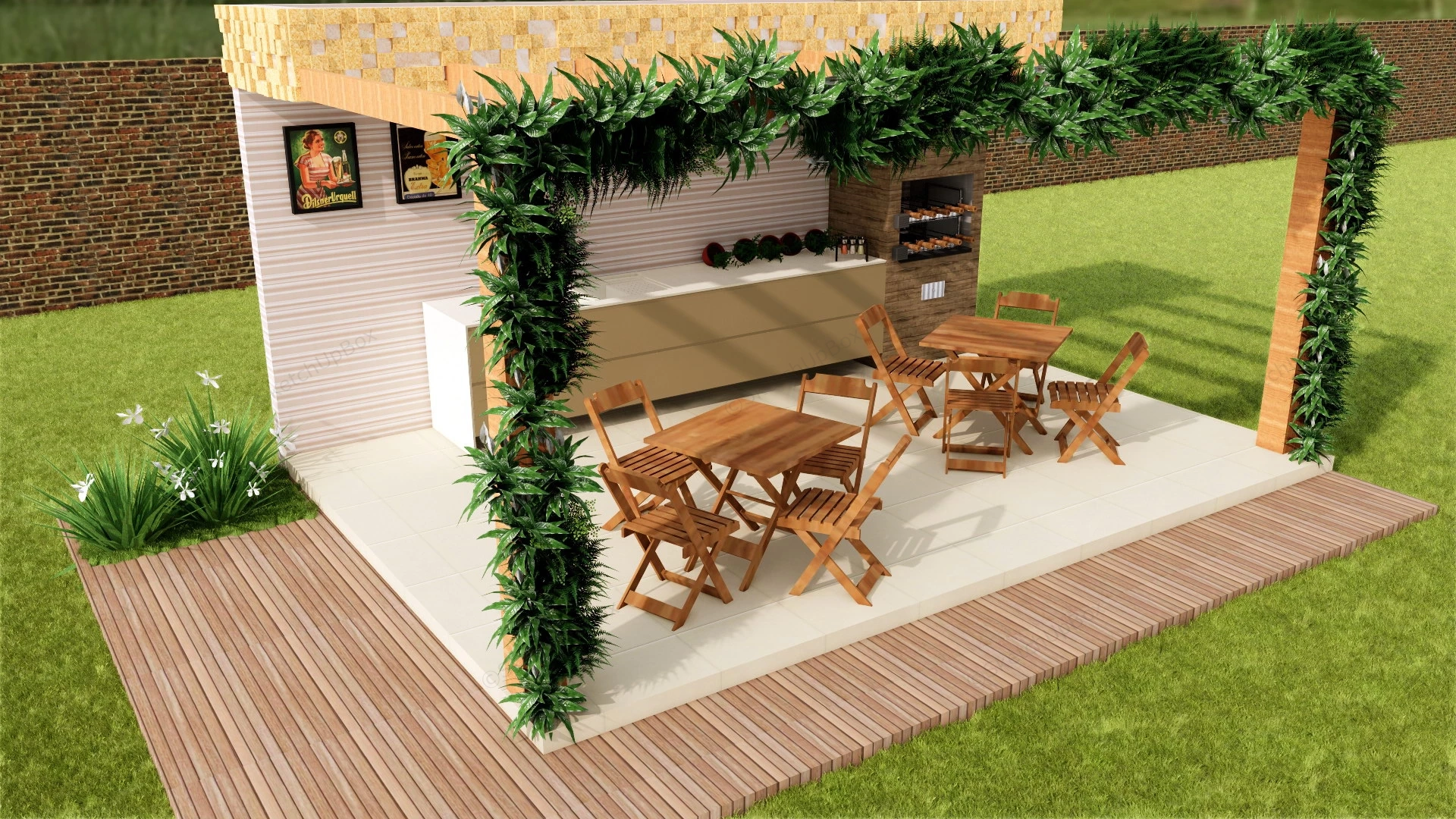 Outdoor Kitchen Pergola Design sketchup model preview - SketchupBox