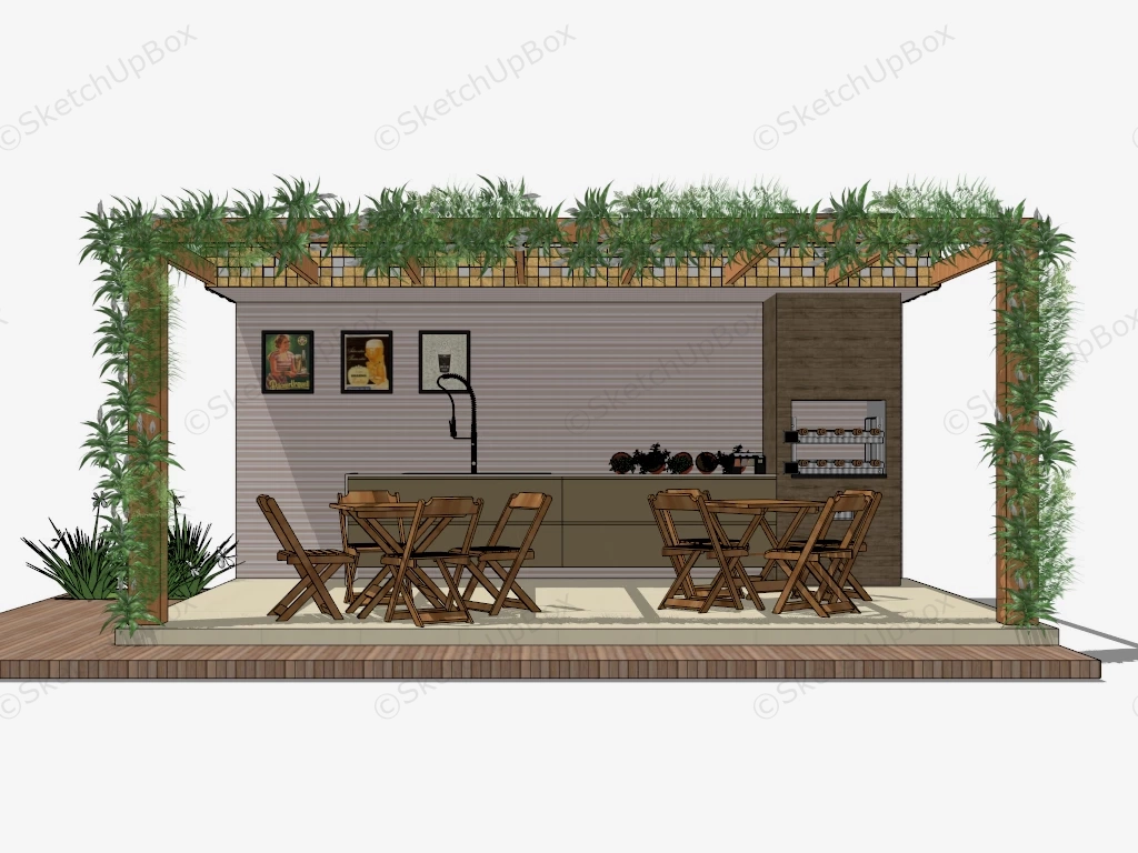 Outdoor Kitchen Pergola Design sketchup model preview - SketchupBox