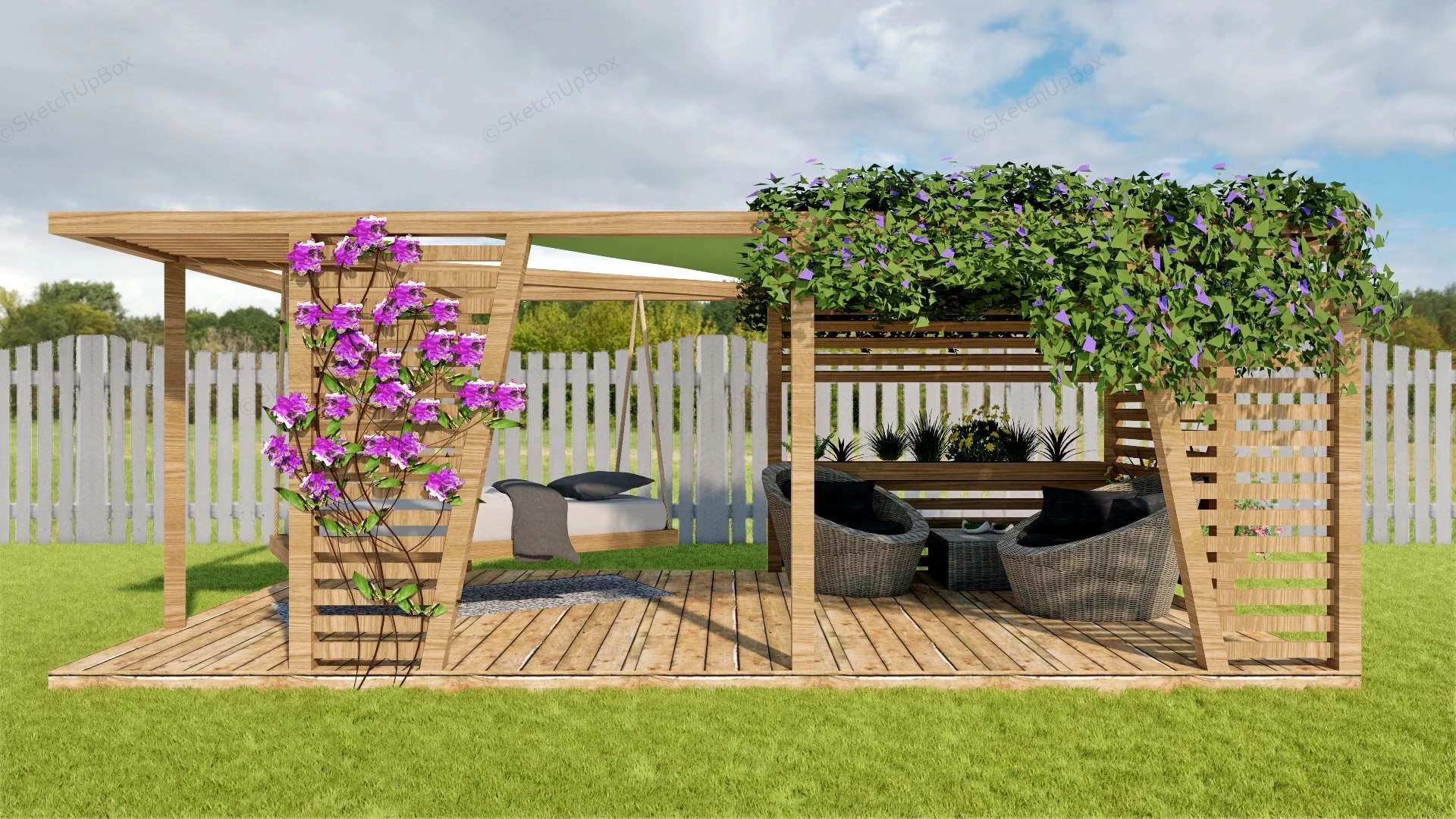 Backyard Patio Pergola Design sketchup model preview - SketchupBox