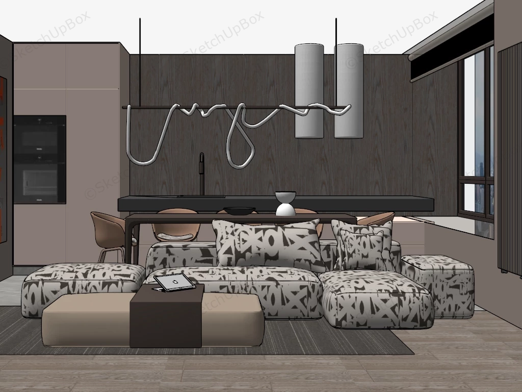 Small Apartment Living Room Kitchen Combo sketchup model preview - SketchupBox