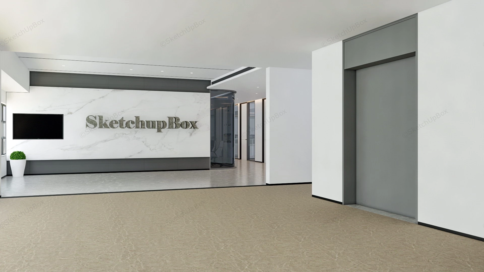 Modern Office Layout Design Idea sketchup model preview - SketchupBox