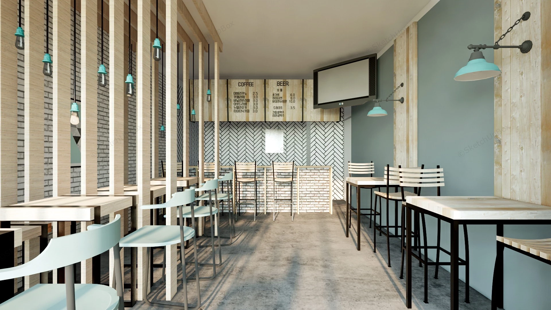 Rustic Coffee Shop Interior Design sketchup model preview - SketchupBox