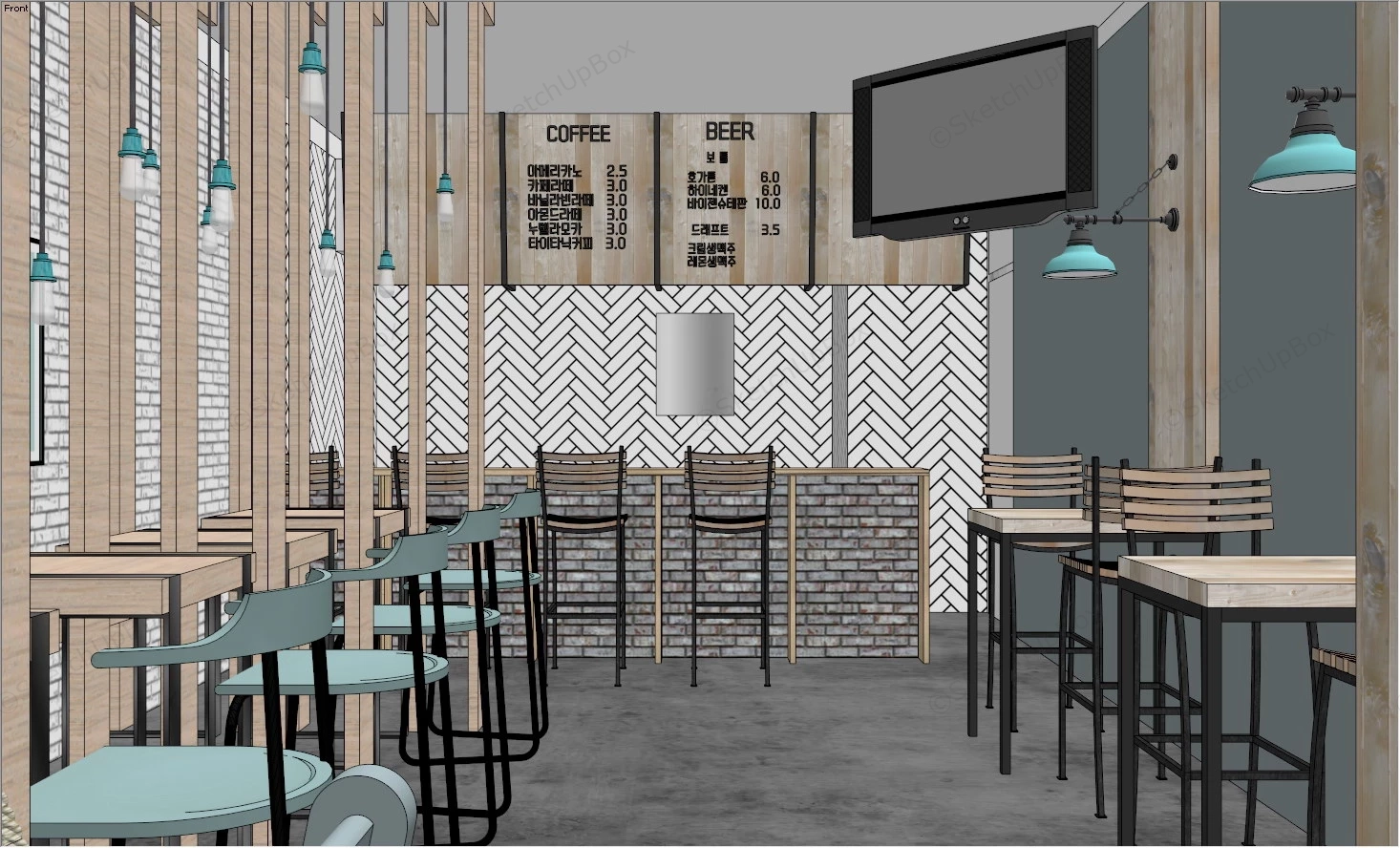 Rustic Coffee Shop Interior Design sketchup model preview - SketchupBox