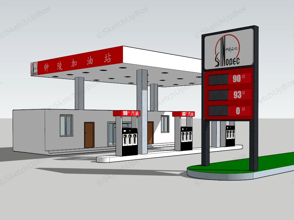 Chinese Sinopec Gas Station sketchup model preview - SketchupBox