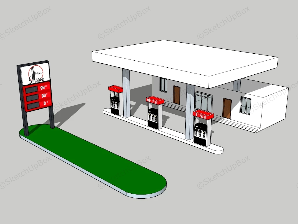 Chinese Sinopec Gas Station sketchup model preview - SketchupBox