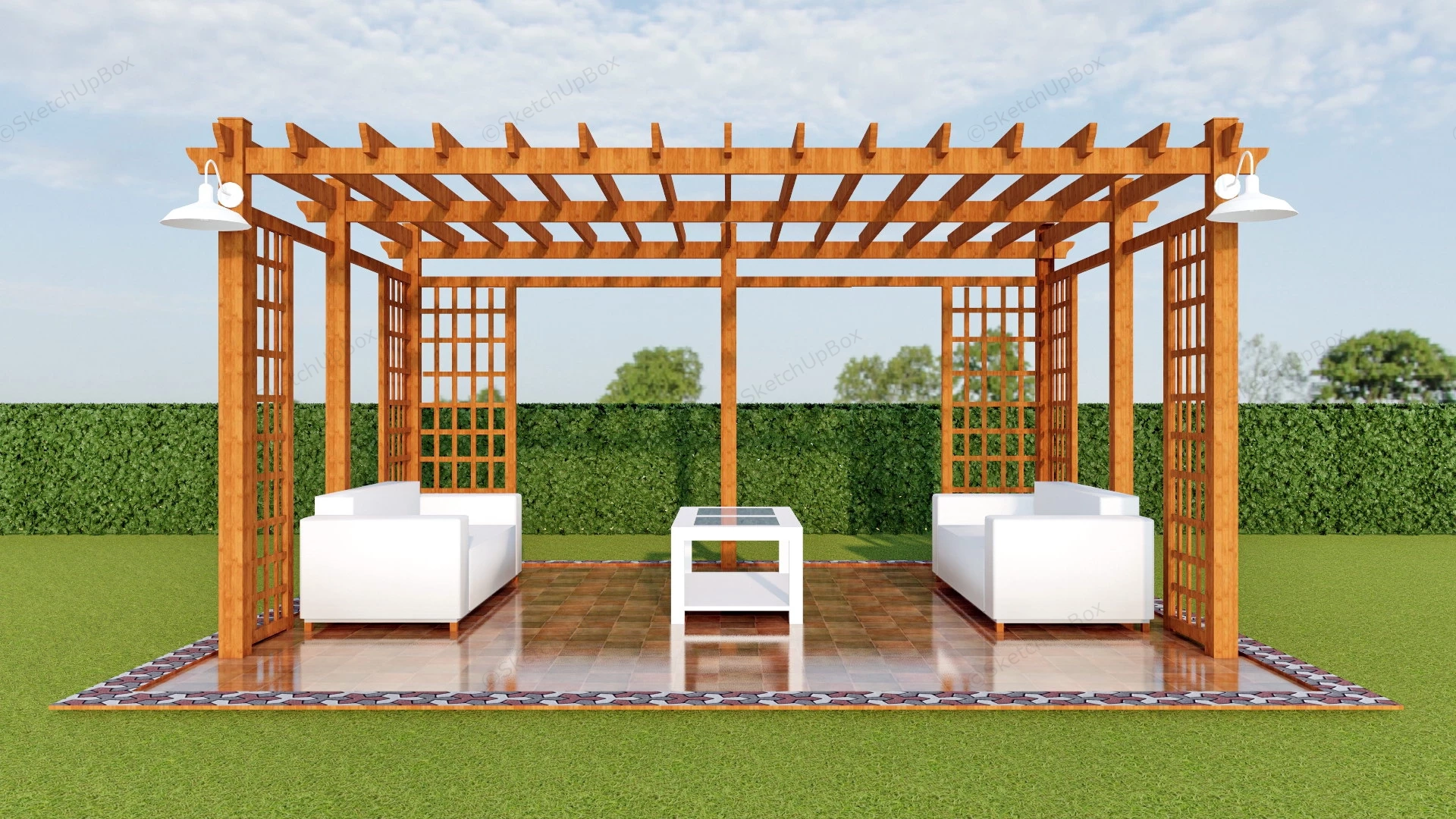 Wooden Garden Pergola sketchup model preview - SketchupBox