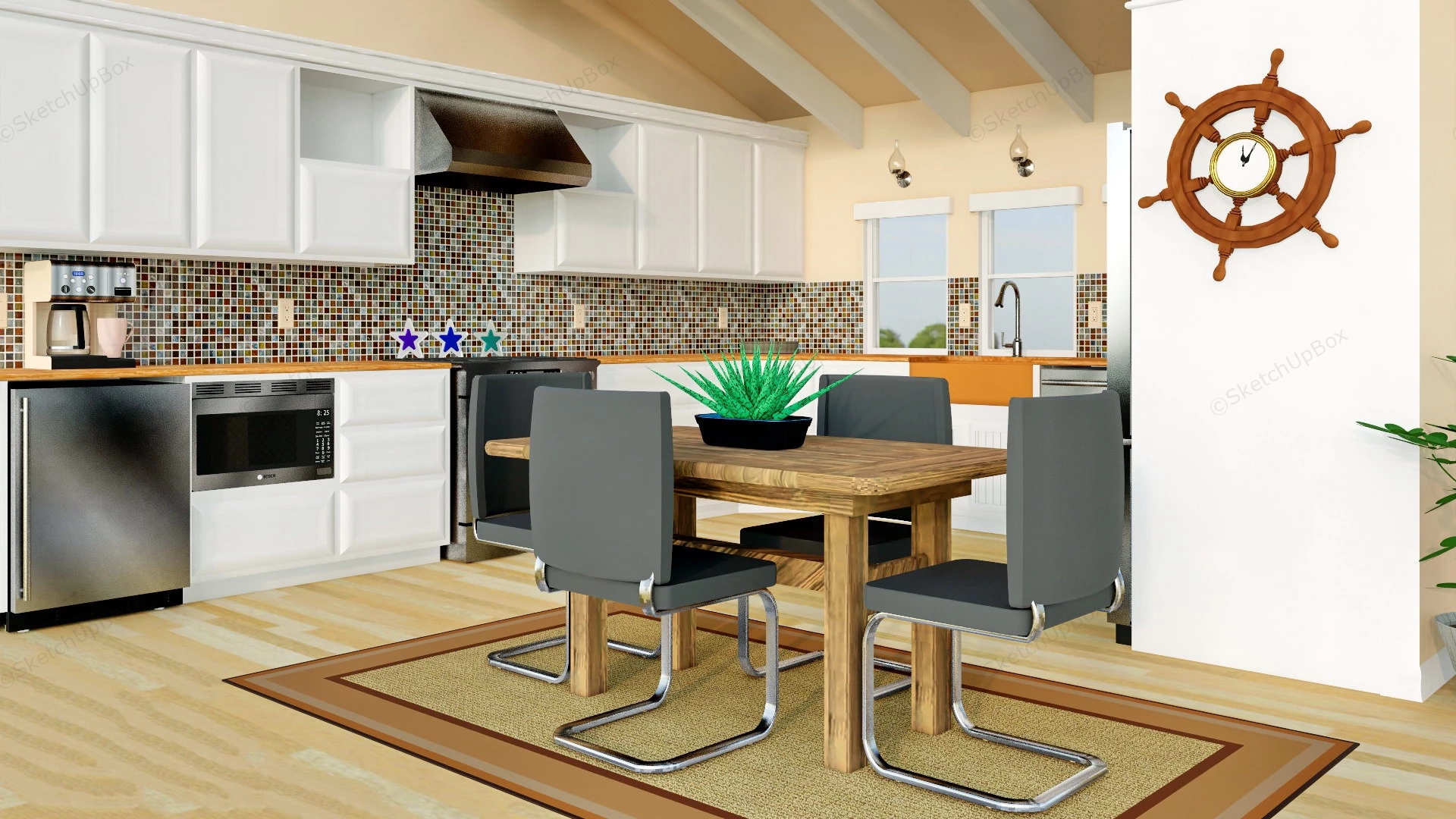 Country Kitchen Dining Room Combo sketchup model preview - SketchupBox