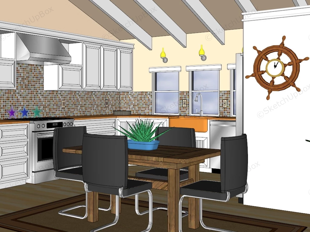 Country Kitchen Dining Room Combo sketchup model preview - SketchupBox