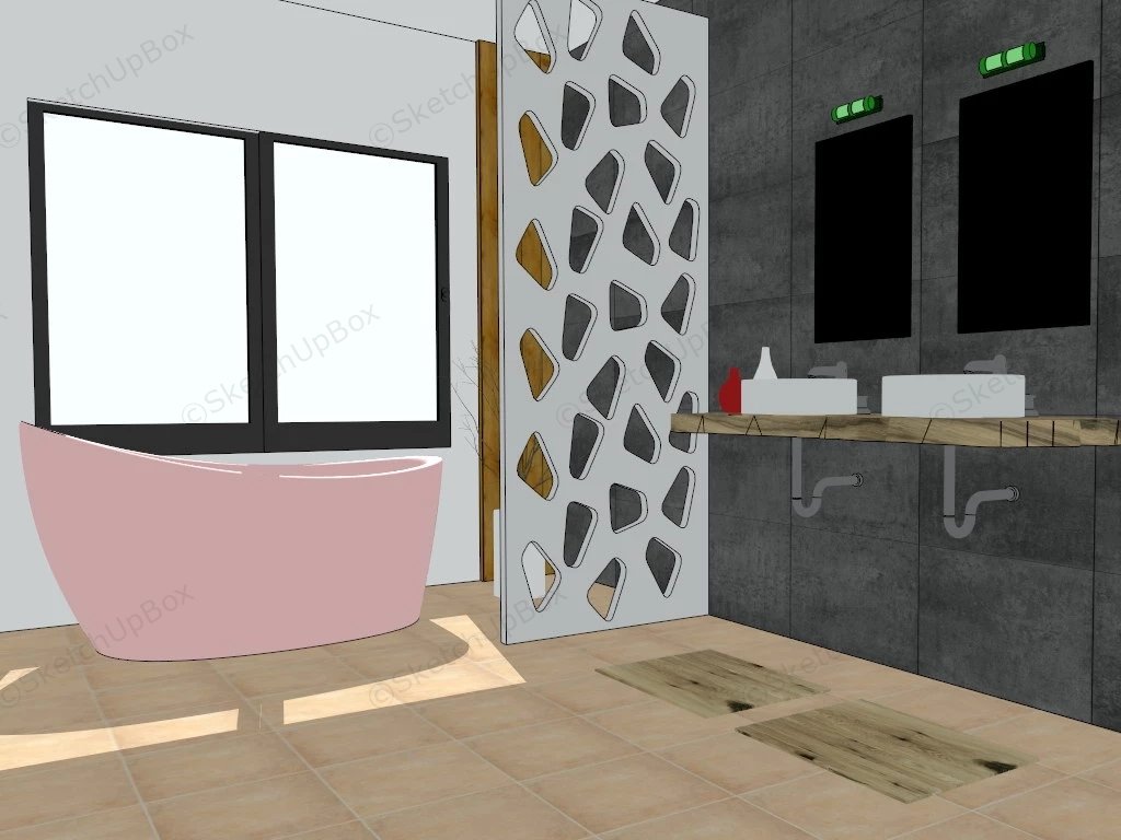 Rustic Bathroom With Pink Tub sketchup model preview - SketchupBox