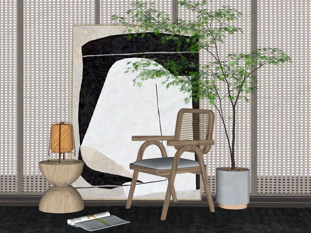 Mid Century Modern Accent Chair sketchup model preview - SketchupBox