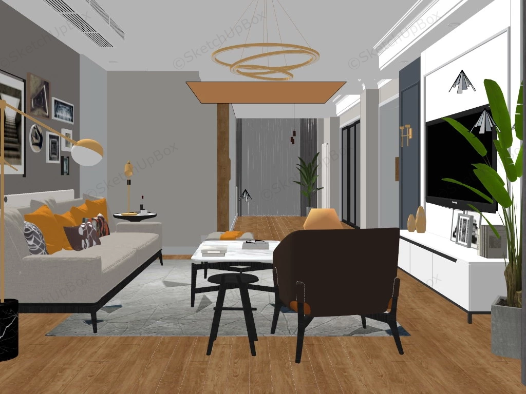 Minimalistic Living Dining Room Design sketchup model preview - SketchupBox