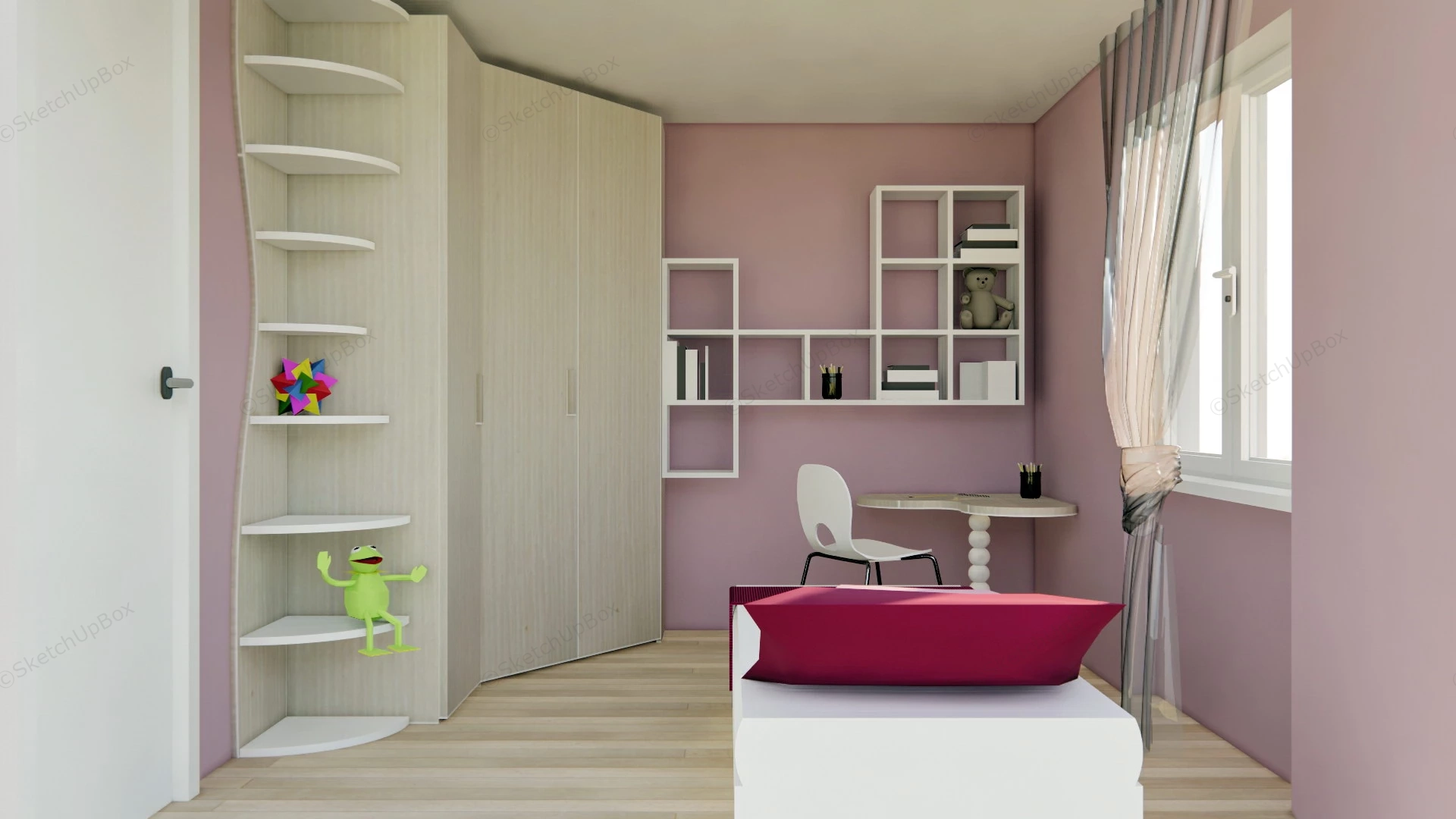 Small Pink Girl Bedroom sketchup model preview - SketchupBox