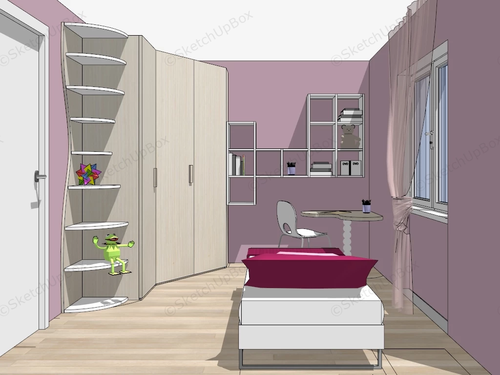 Small Pink Girl Bedroom sketchup model preview - SketchupBox