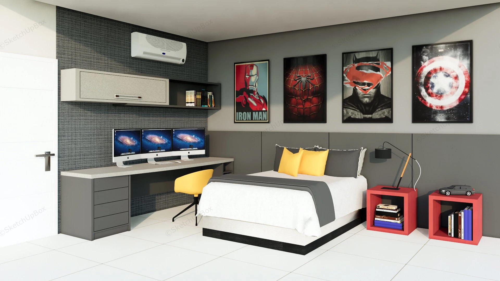 Cool Teen Boy Bedroom sketchup model preview - SketchupBox