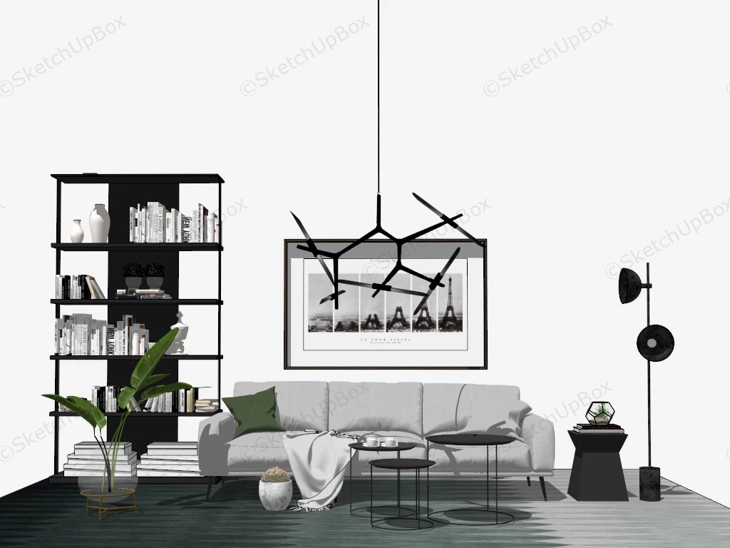 Nordic Industrial Style Living Room Set sketchup model preview - SketchupBox