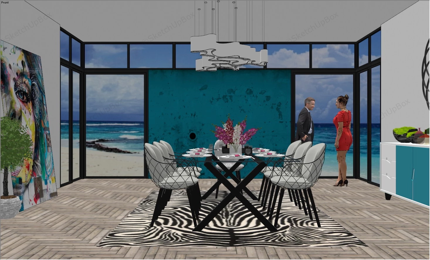 Coastal Dining Room sketchup model preview - SketchupBox