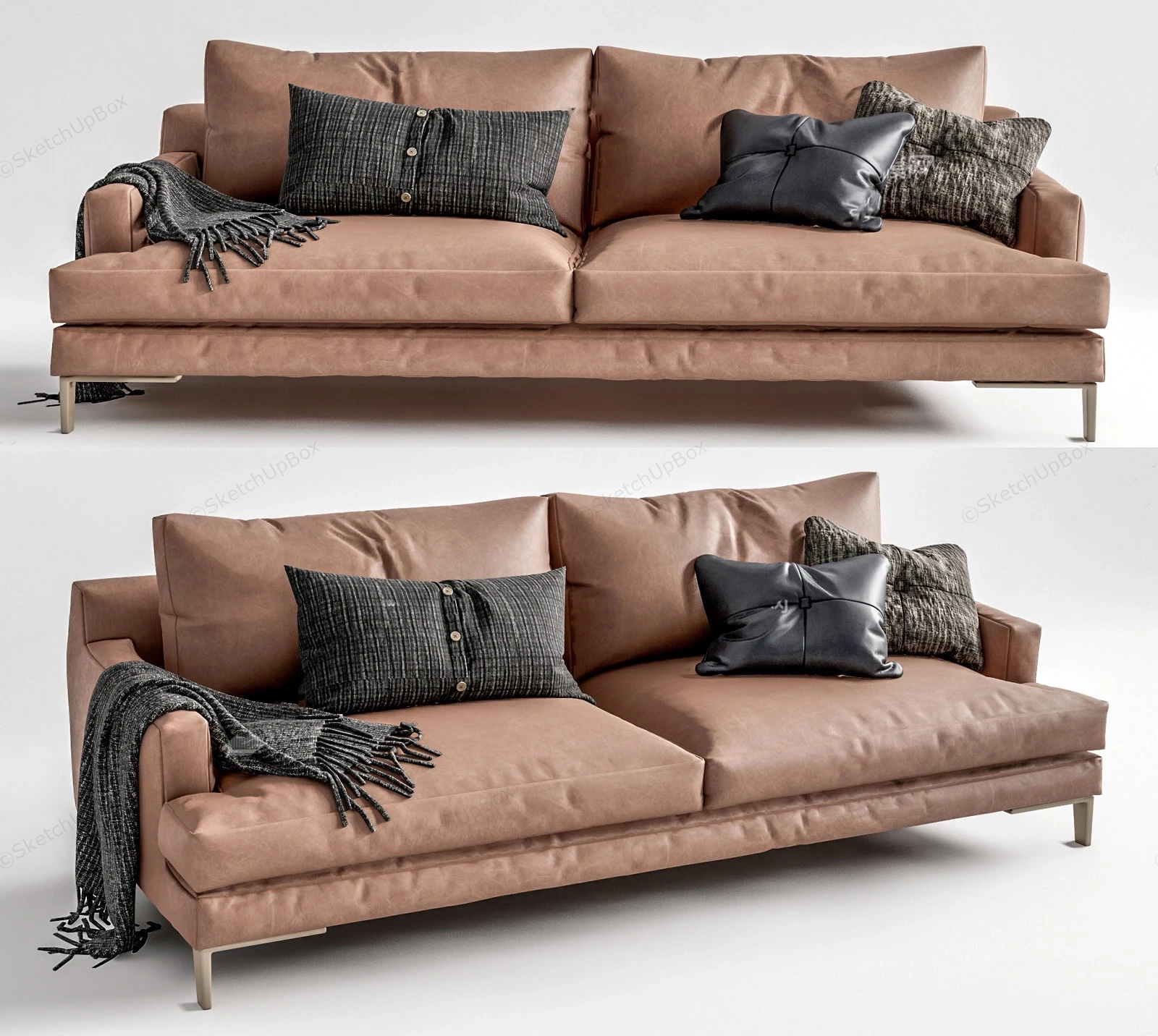 Brown Leather Couch sketchup model preview - SketchupBox