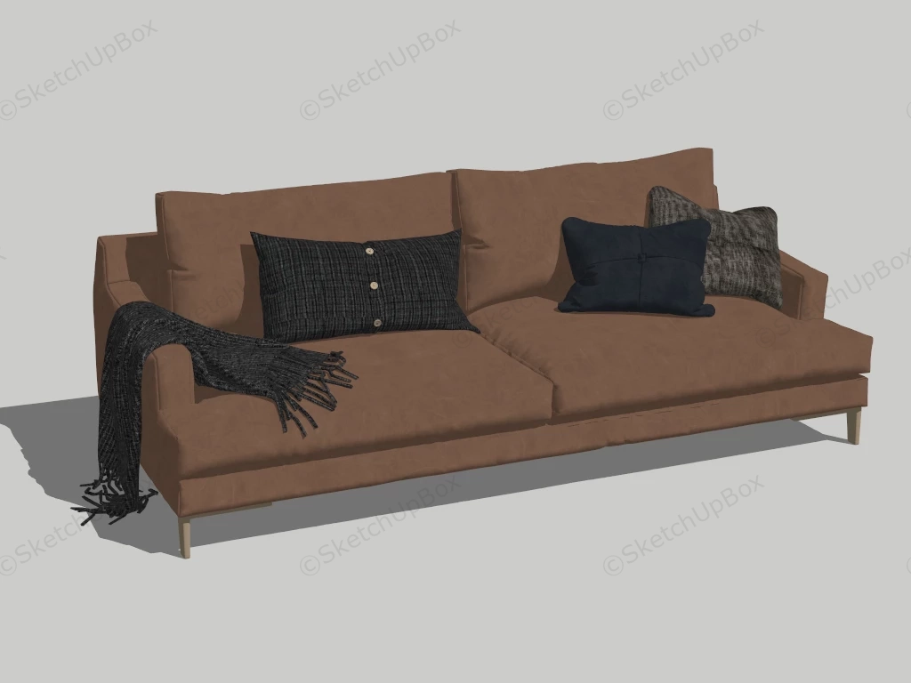 Brown Leather Couch sketchup model preview - SketchupBox