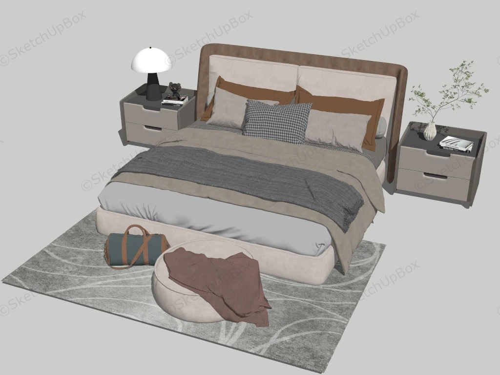 Modern Bed And Nightstand Set sketchup model preview - SketchupBox