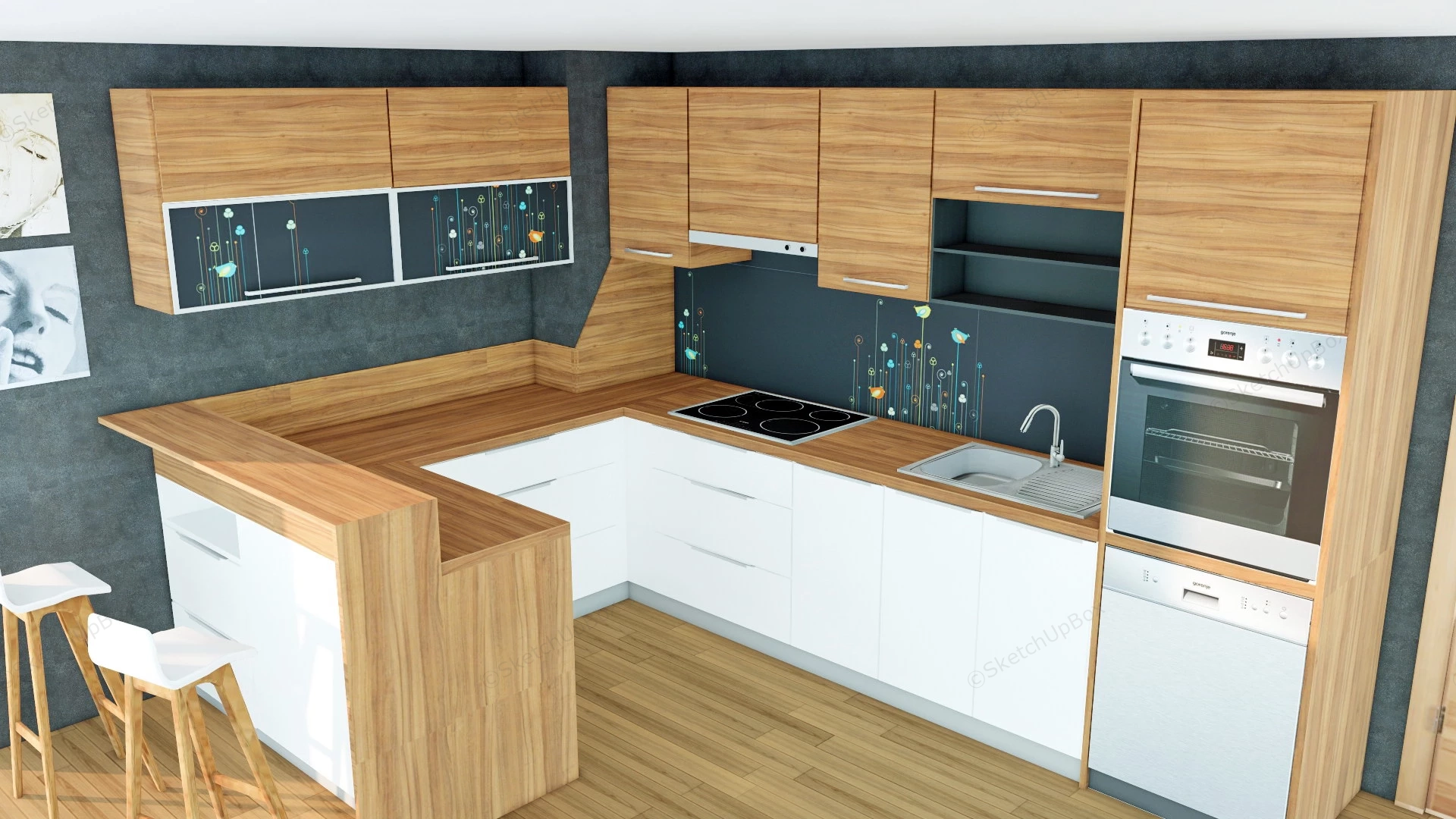 Kitchen With Dining Table Design sketchup model preview - SketchupBox