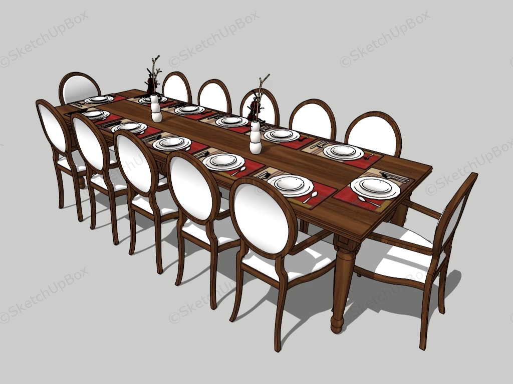 Extra Long Dining Table Set sketchup model preview - SketchupBox