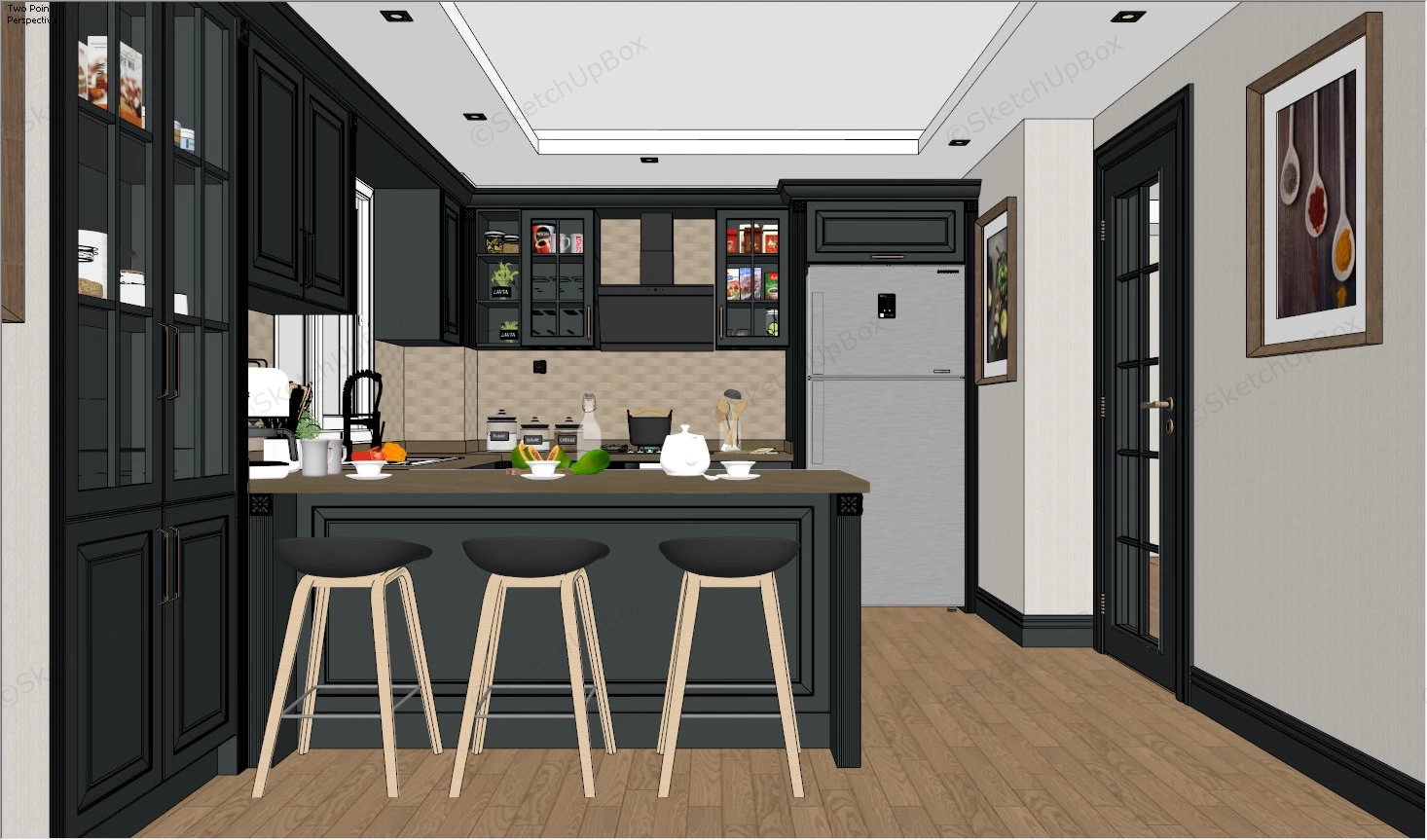 Dark Kitchen Idea sketchup model preview - SketchupBox