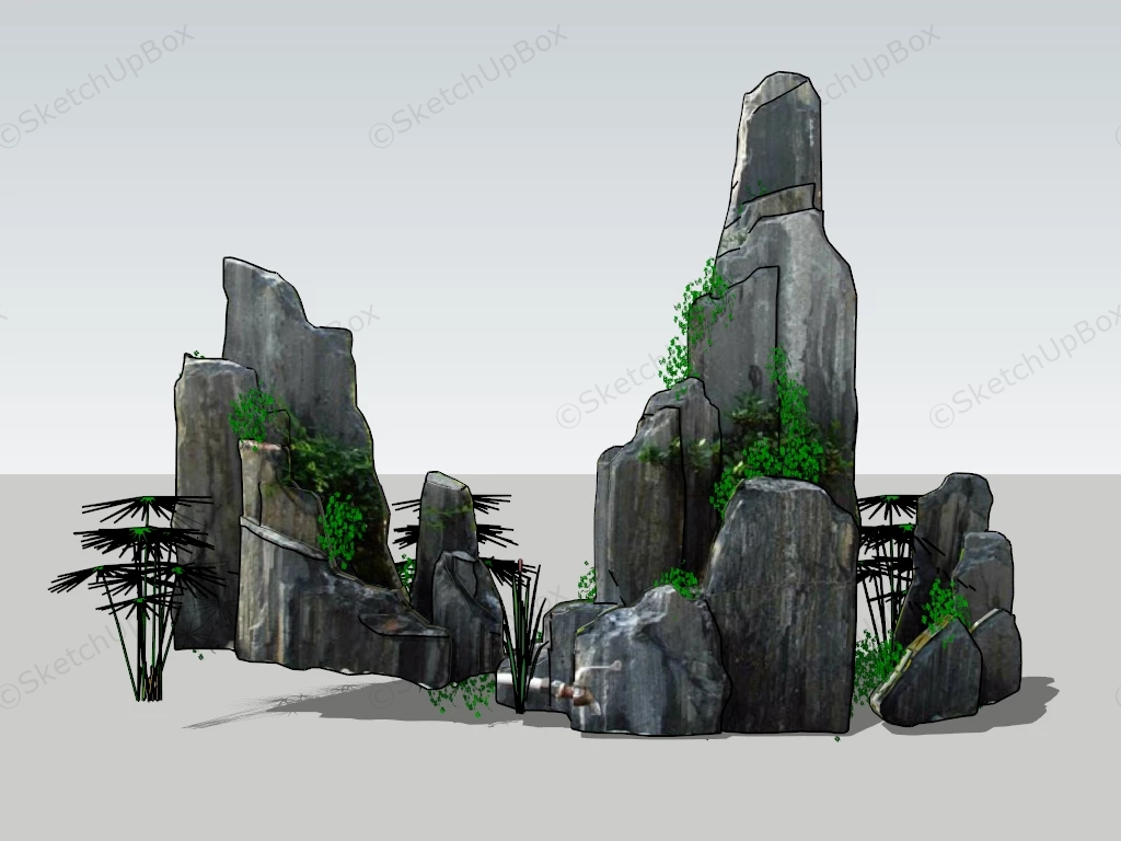 Asian Rock Garden sketchup model preview - SketchupBox