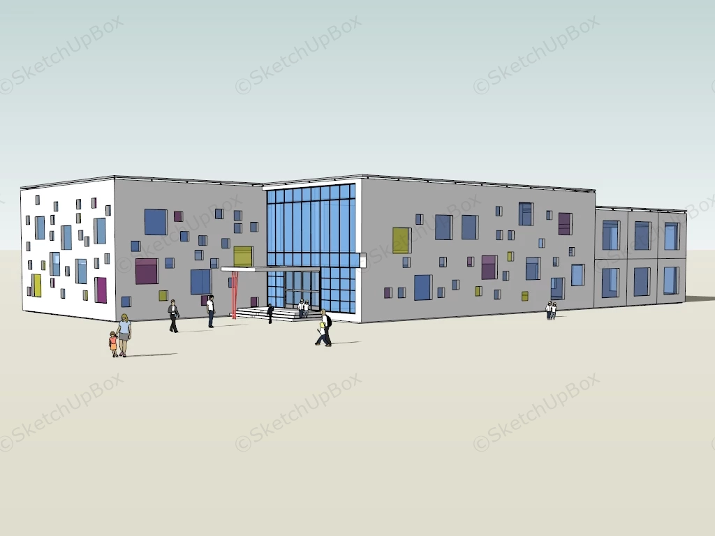 White Kindergarten Building sketchup model preview - SketchupBox