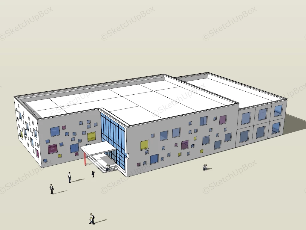 White Kindergarten Building sketchup model preview - SketchupBox