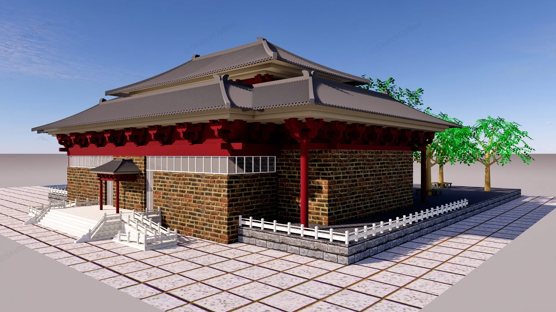 Chinese Tang Dynasty Architecture sketchup model preview - SketchupBox