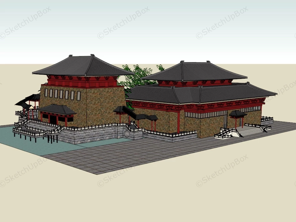 Chinese Tang Dynasty Architecture sketchup model preview - SketchupBox