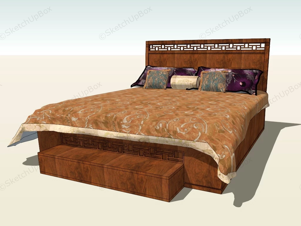 Antique Wood Bed With Headboard sketchup model preview - SketchupBox