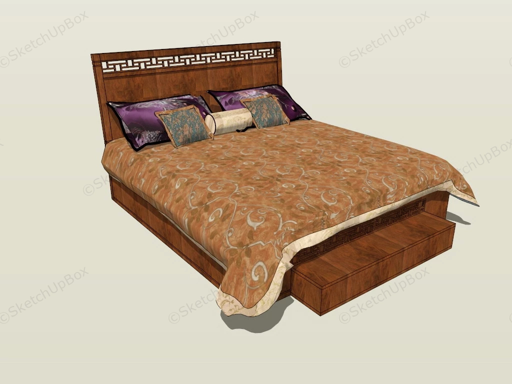 Antique Wood Bed With Headboard sketchup model preview - SketchupBox