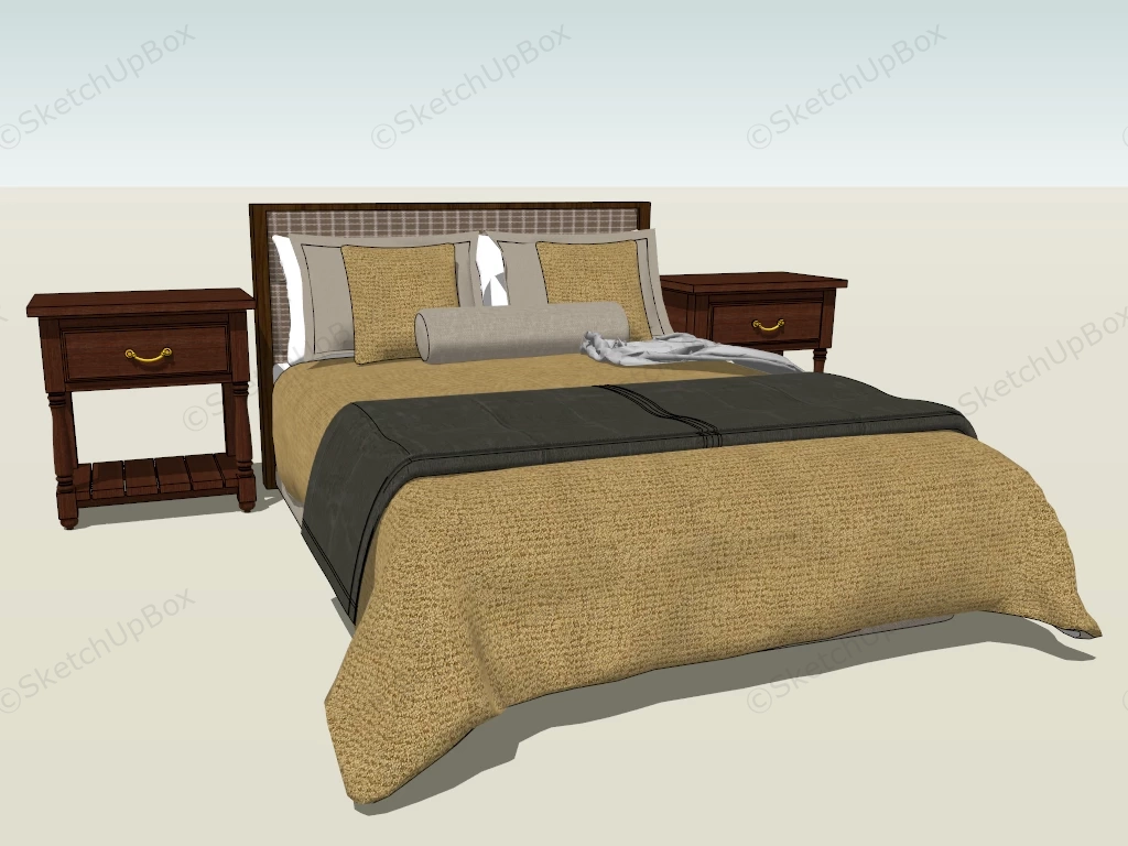 Darkwood Wood Bed And Nightstands sketchup model preview - SketchupBox