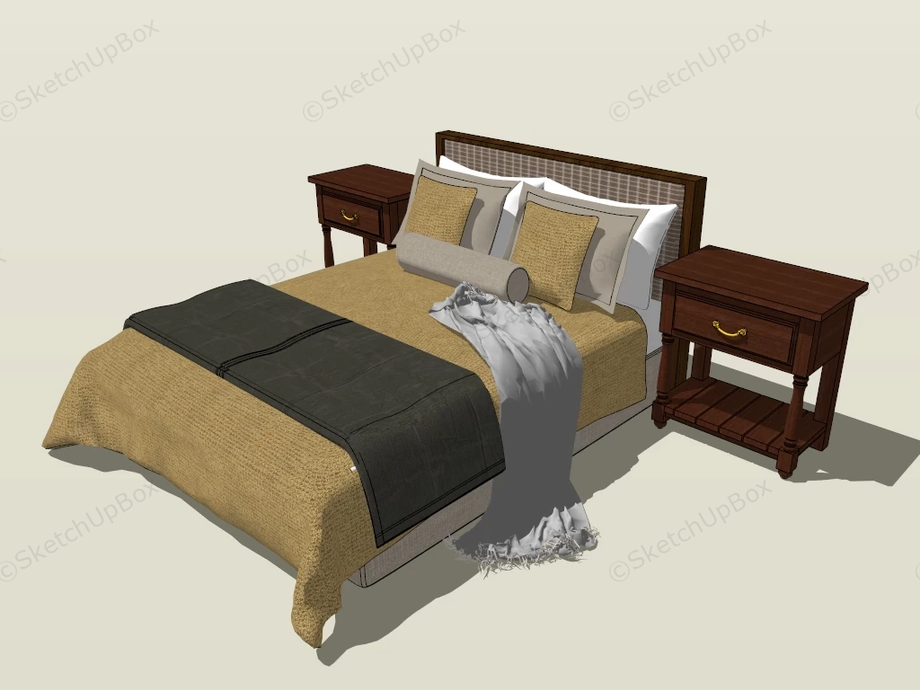 Darkwood Wood Bed And Nightstands sketchup model preview - SketchupBox