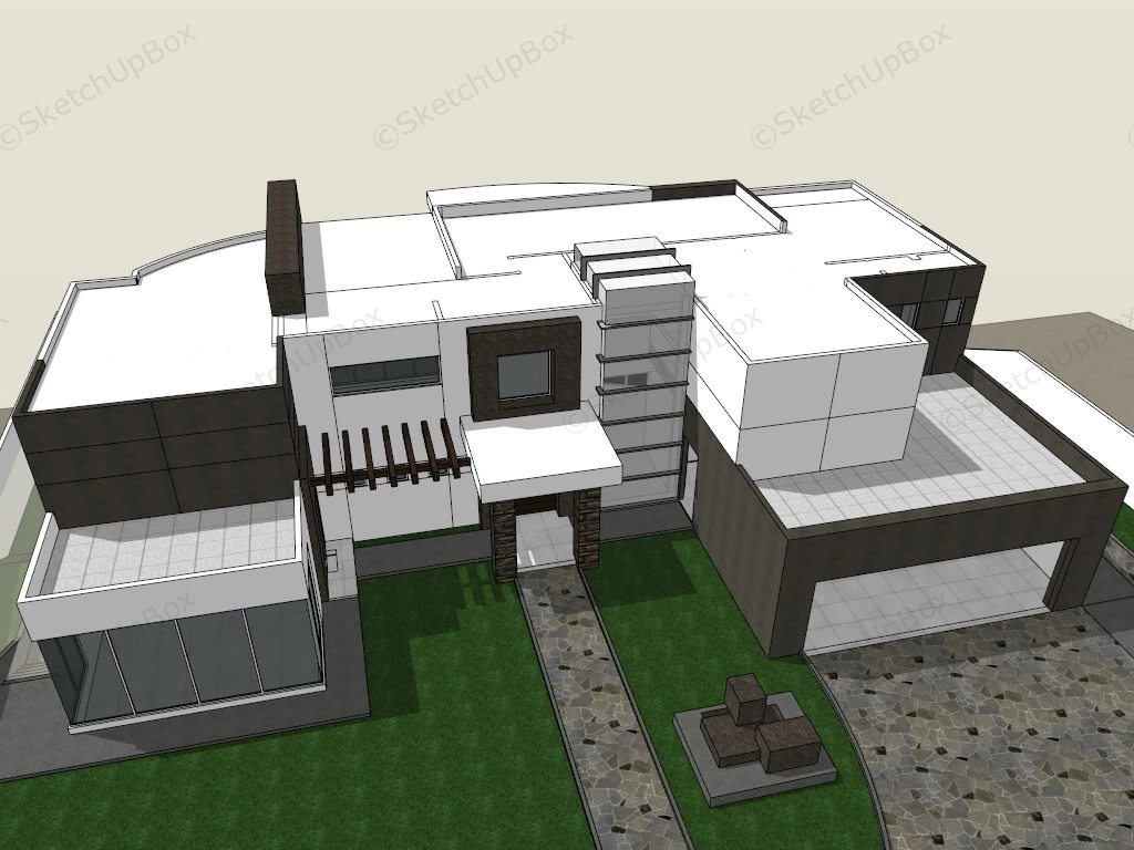 Modern House With Pool sketchup model preview - SketchupBox