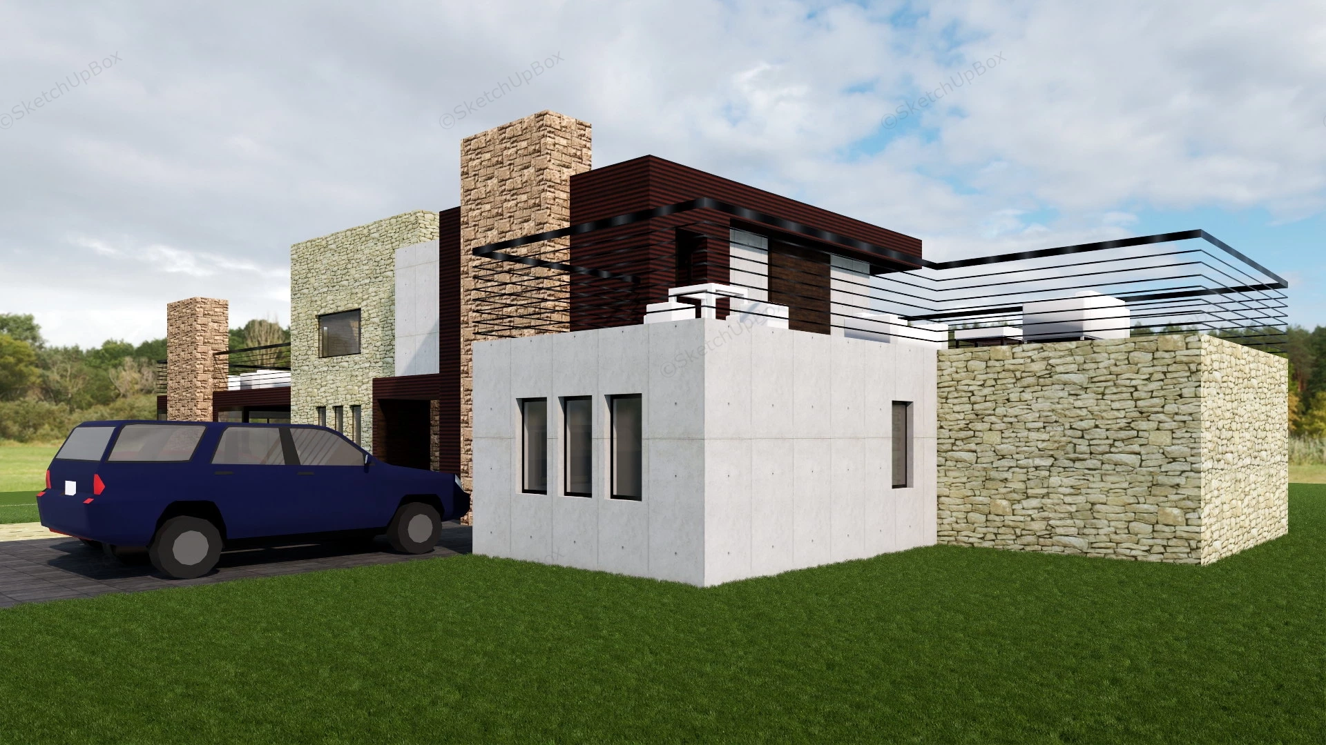 Modern Country Villa Design sketchup model preview - SketchupBox