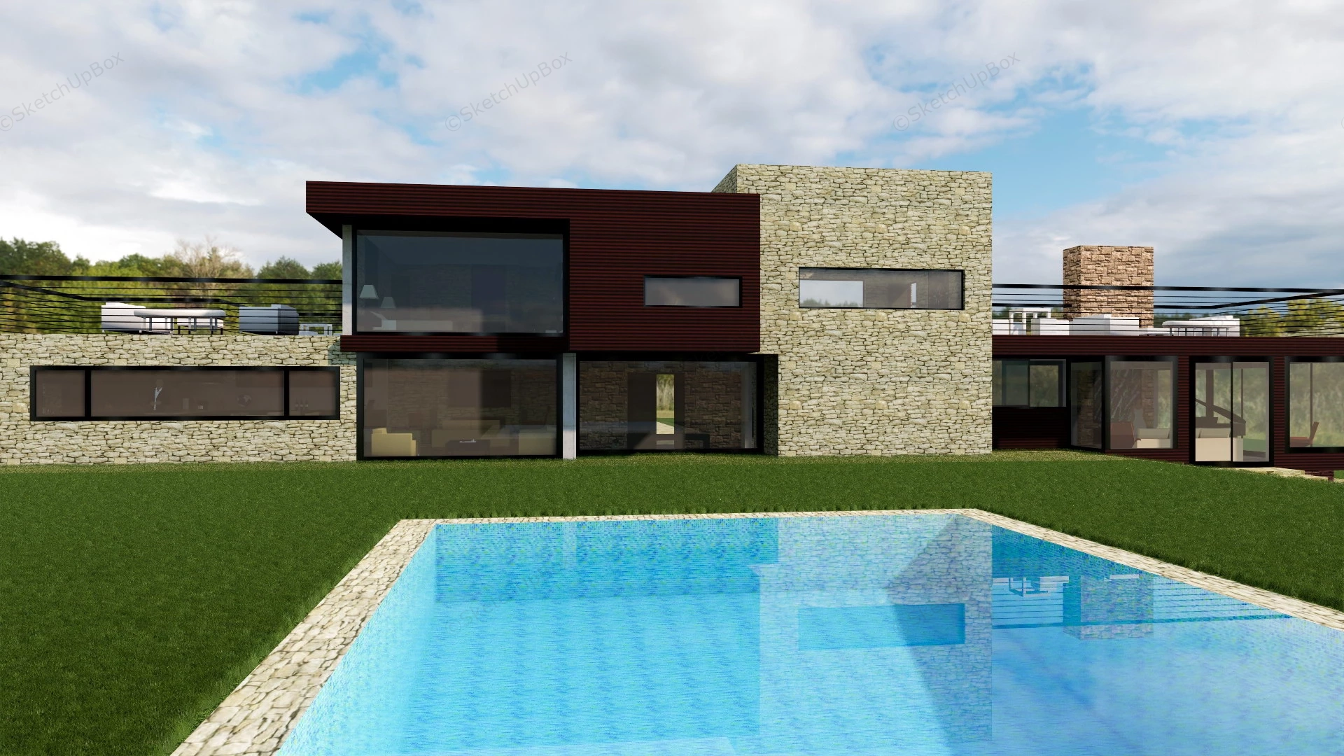 Modern Country Villa Design sketchup model preview - SketchupBox