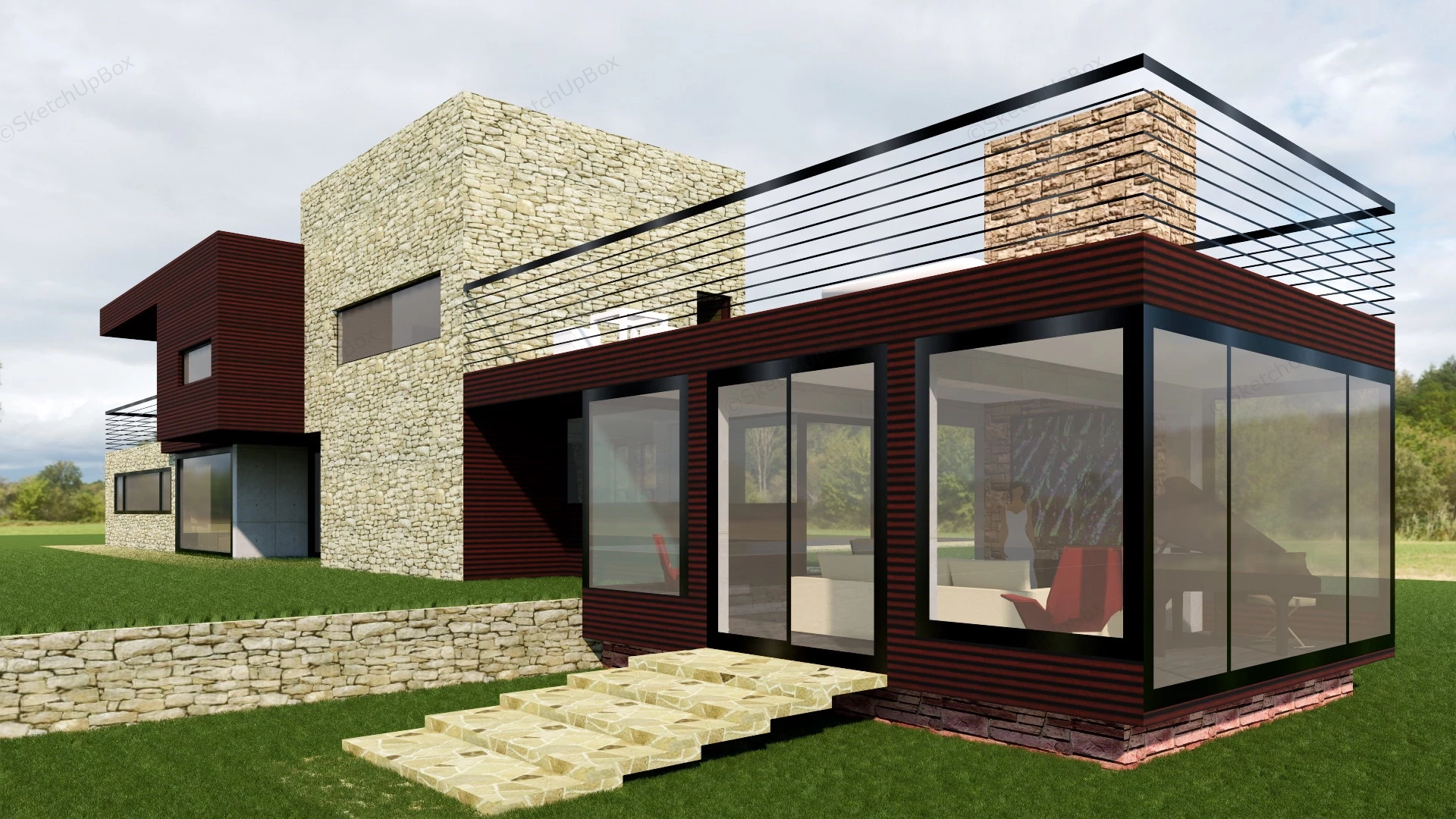 Modern Country Villa Design sketchup model preview - SketchupBox