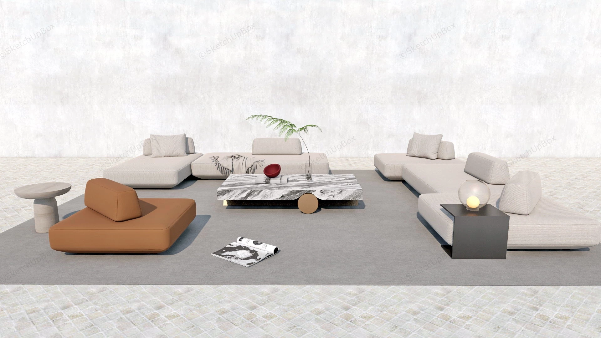 Modern Low Sofa Set sketchup model preview - SketchupBox