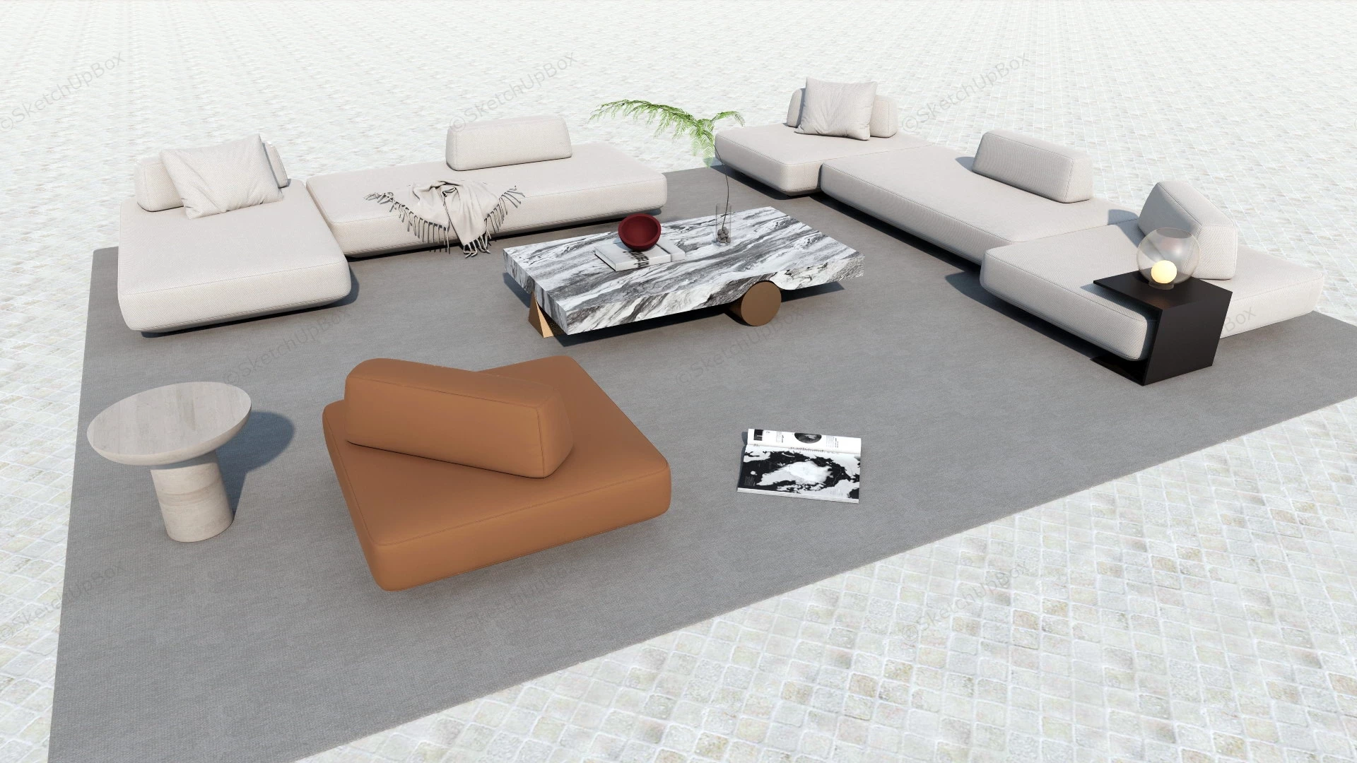 Modern Low Sofa Set sketchup model preview - SketchupBox